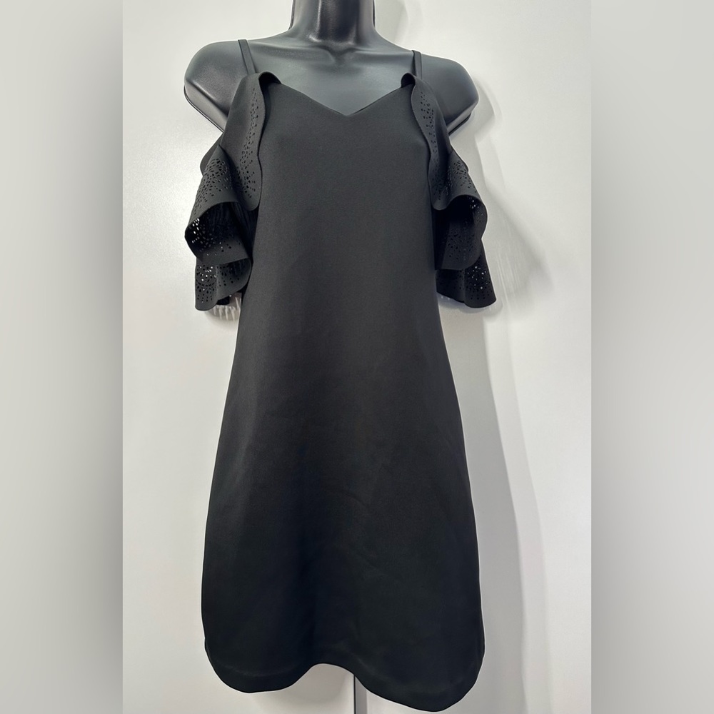 Saks Fifth Avenue | Black Medium Off Shoulder Ruffle Sleeves Adjustable Straps